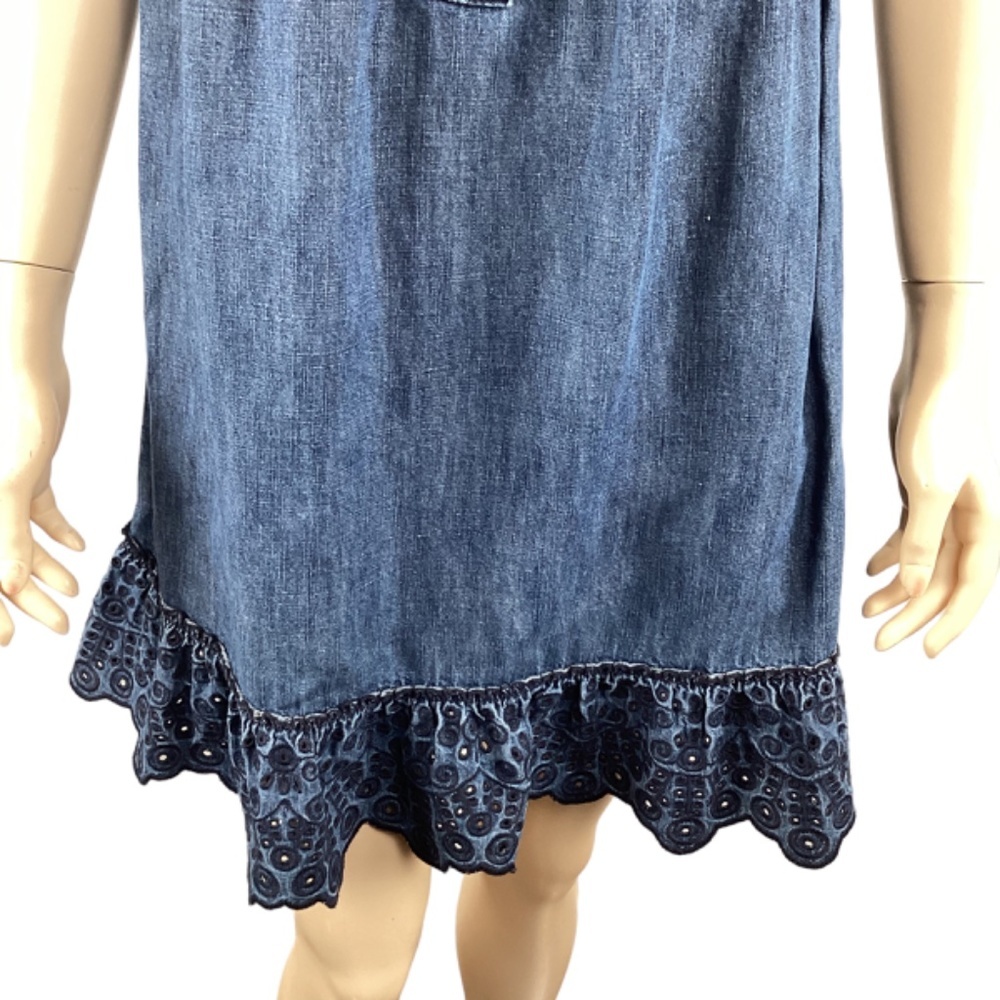 Juicy Couture Linen Blend Dress Size 4 Denim Feel Eyelet Embroidery Trim - Picture 6 of 9